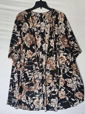 I Joah Coverup Women's  Black Floral Open Front Kimono Swimwear Adult Casual